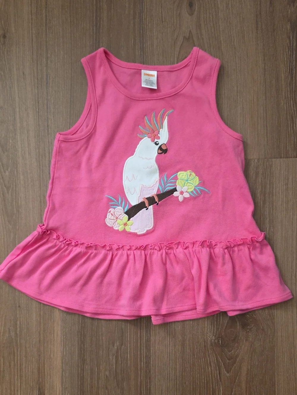 Gymboree Girls' Pink Sleeveless Parrot Peplum Top. Size 7